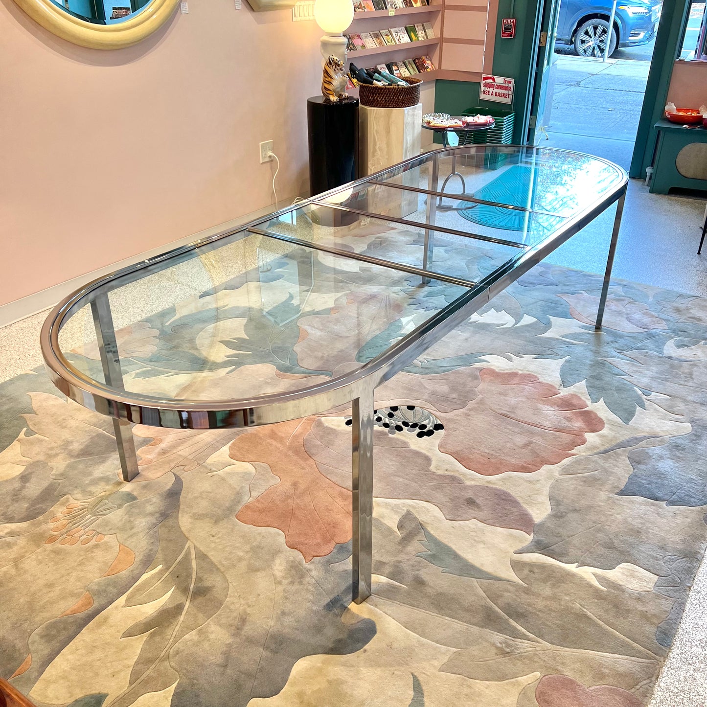 1980's Extendable Chrome and Glass Oval Dining Table by Design Instititute of America