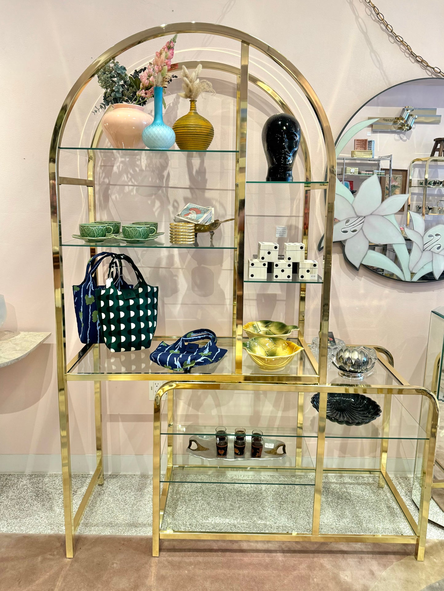 Vintage 1985 Arched Brass and Glass Etagere by DIA