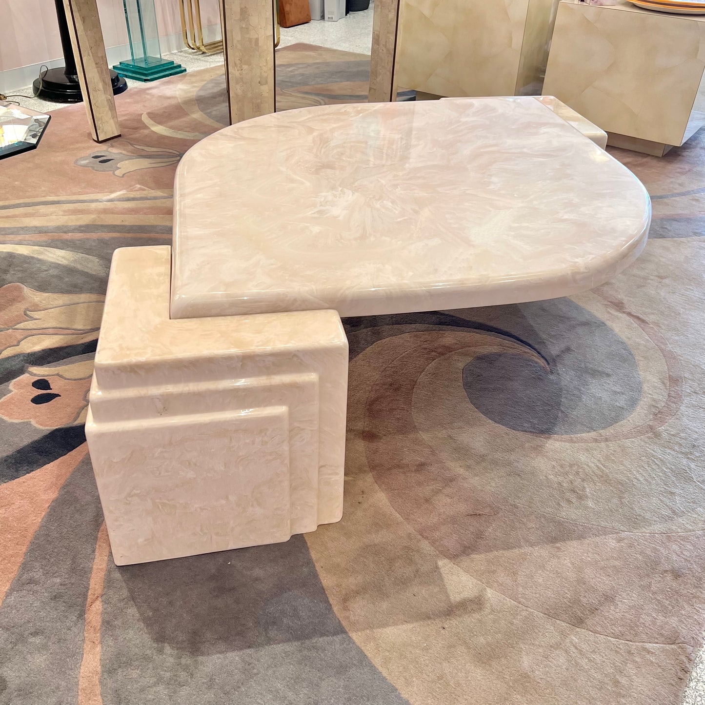 1980’s Cream Marbled Resin Cat Eye Coffee Table