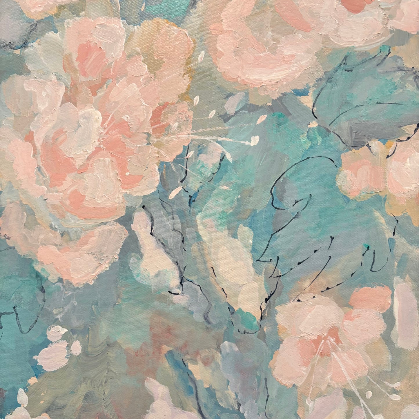 Vintage Teal and Blush Floral Framed Artwork