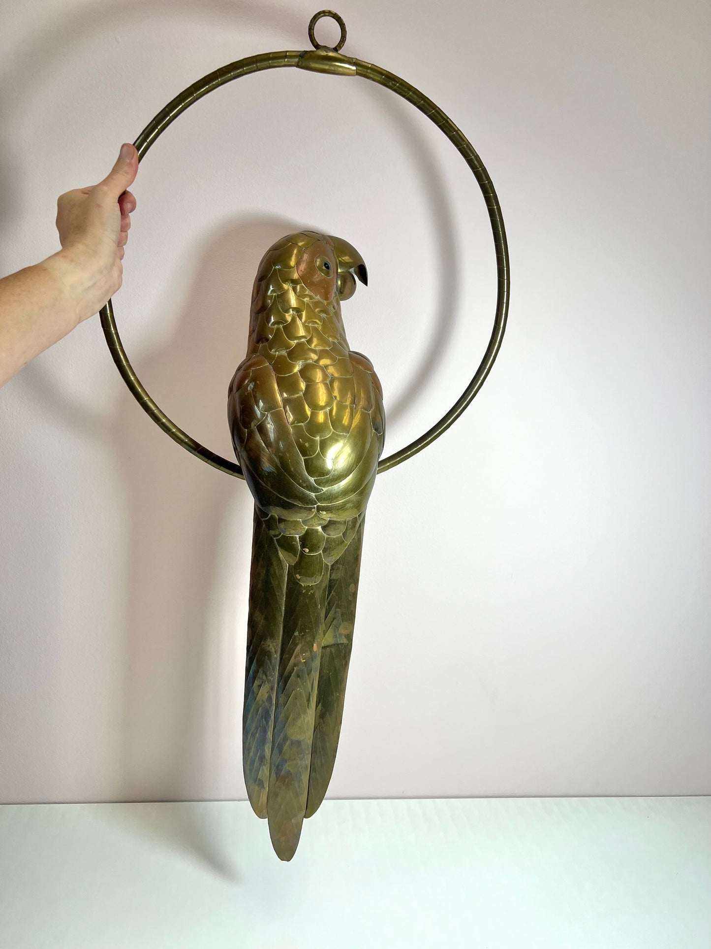 Mid Century Brass and Copper Parrot Bird Sculpture Attributed to Sergio Bustamante