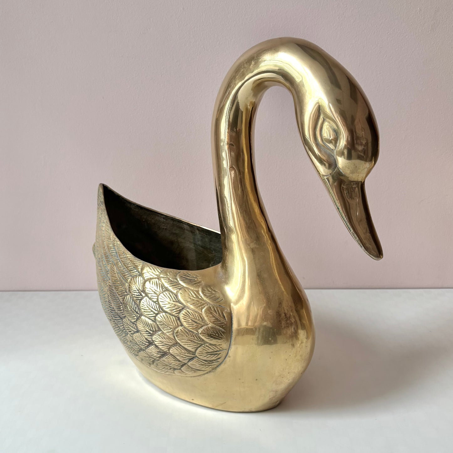 Vintage Large Brass Swan Planter