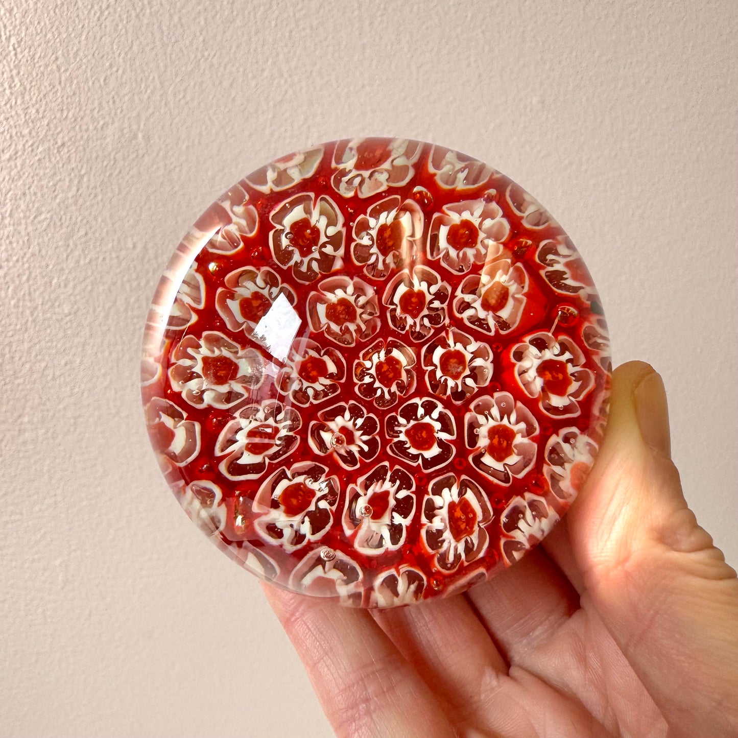 Vintage Red and White Millefiori Paperweight
