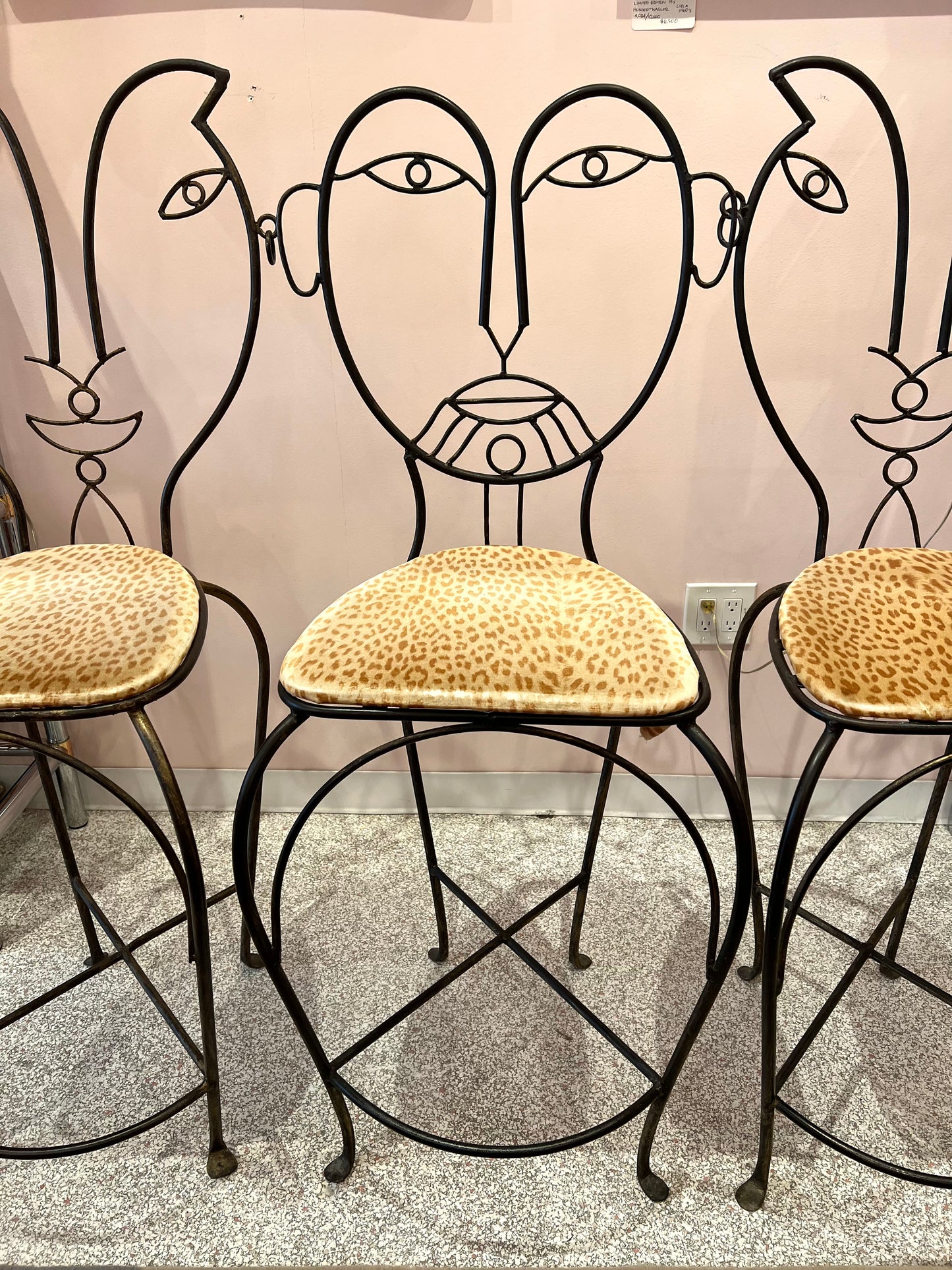Vintage Set of 3 John Risley Style Figurative Face Bar Chairs