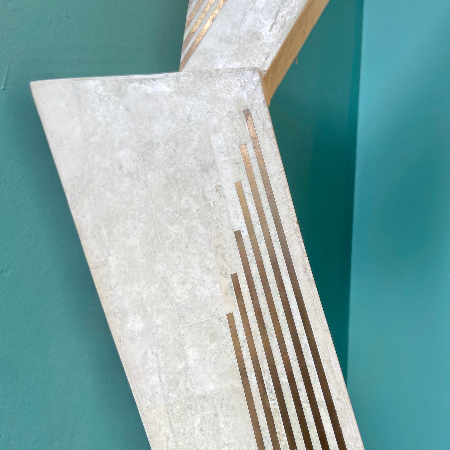 Vintage Tessellated Stone and Brass Inlay Sculpture
