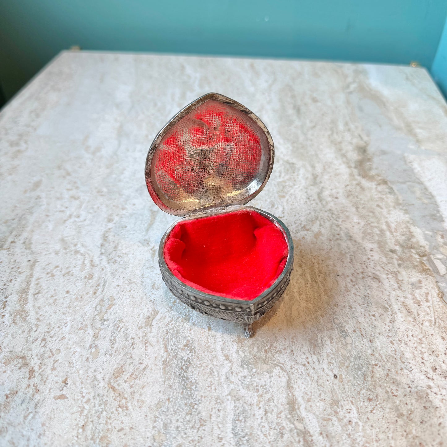 Vintage Silver Plated Heart Shaped Trinket Box