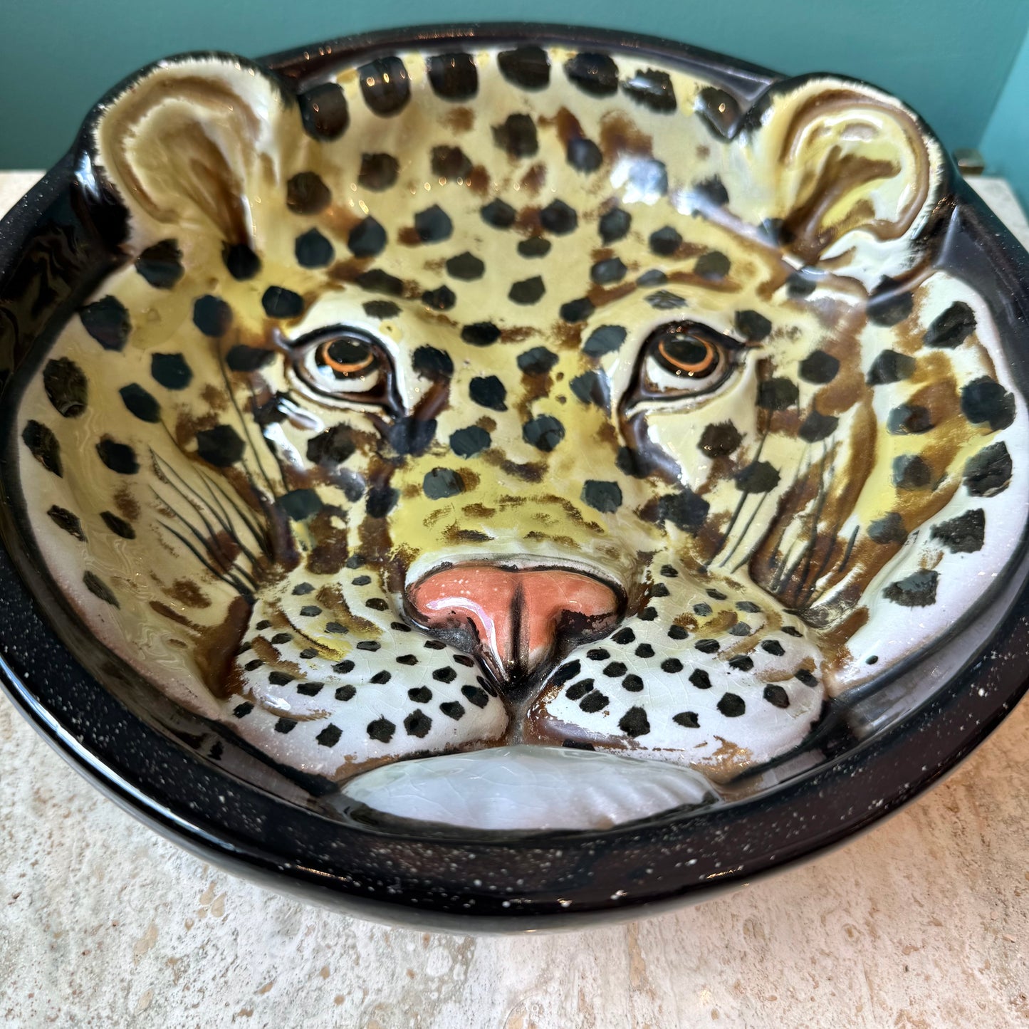 Vintage Italian Terracotta Leopard Head Bowl/Catchall