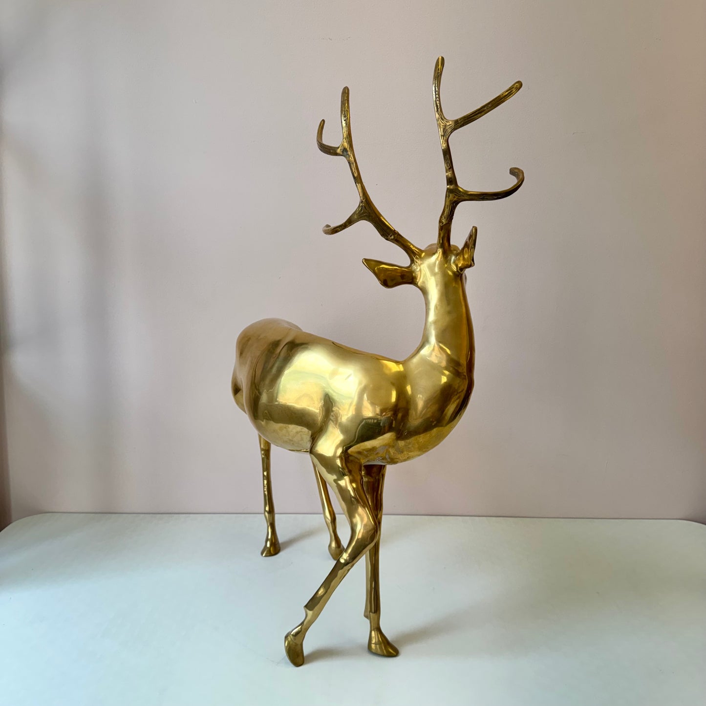 Vintage Extra Large Brass Stag Deer Statue