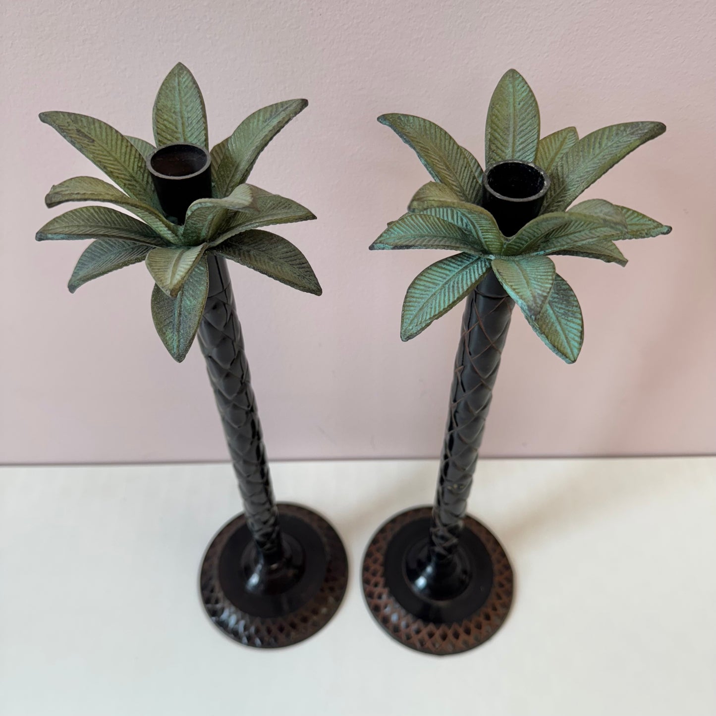 Vintage Pair of Palm Tree Candle Stick Holders