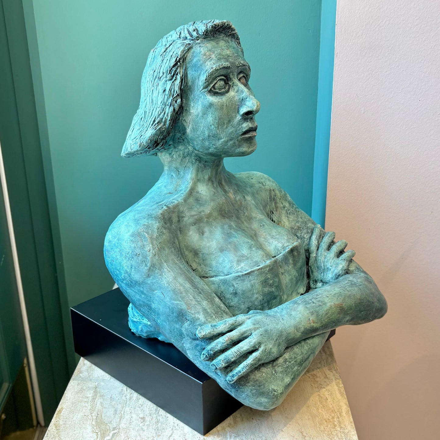 Vintage Painted Terracotta Woman Bust Sculpture