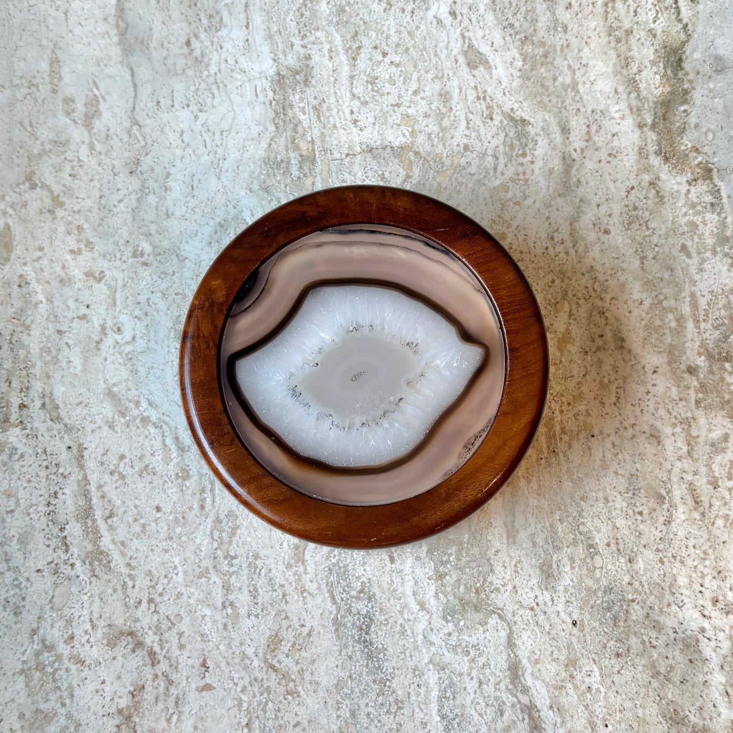 Vintage Circular Wood Box with Geode Lid