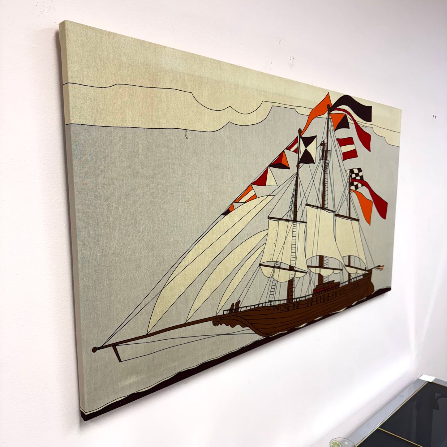 1970’s Sailboat Textile Art by Howard Smith for Vallila of Finland