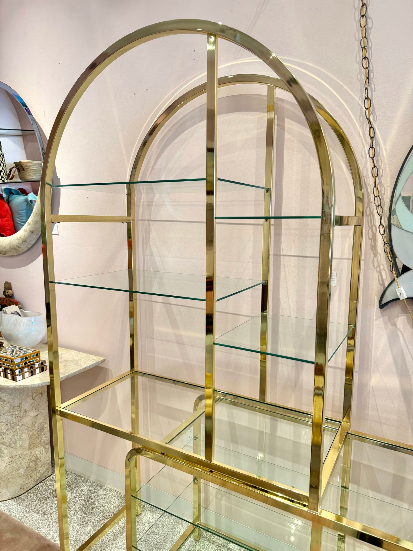 Vintage 1985 Arched Brass and Glass Etagere by DIA