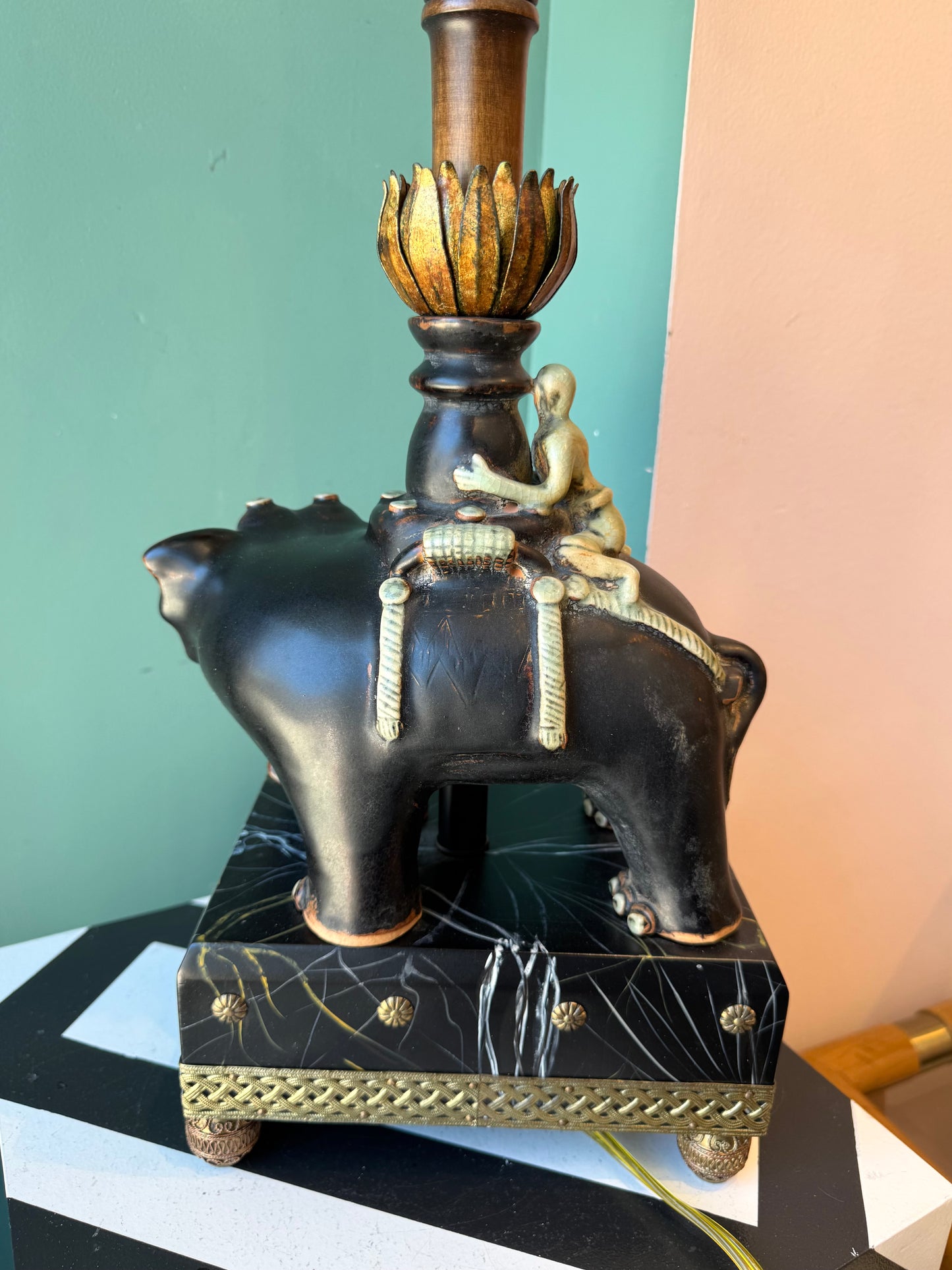 Vintage Raymond Waites for Tyndale Asian Elephant and Rider Table Lamp