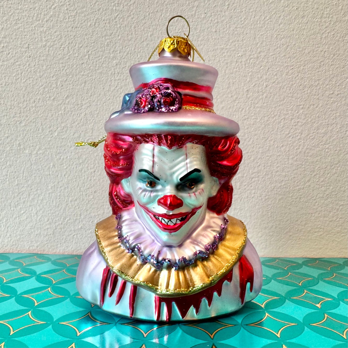 Horror Clown Head Glass Ornament