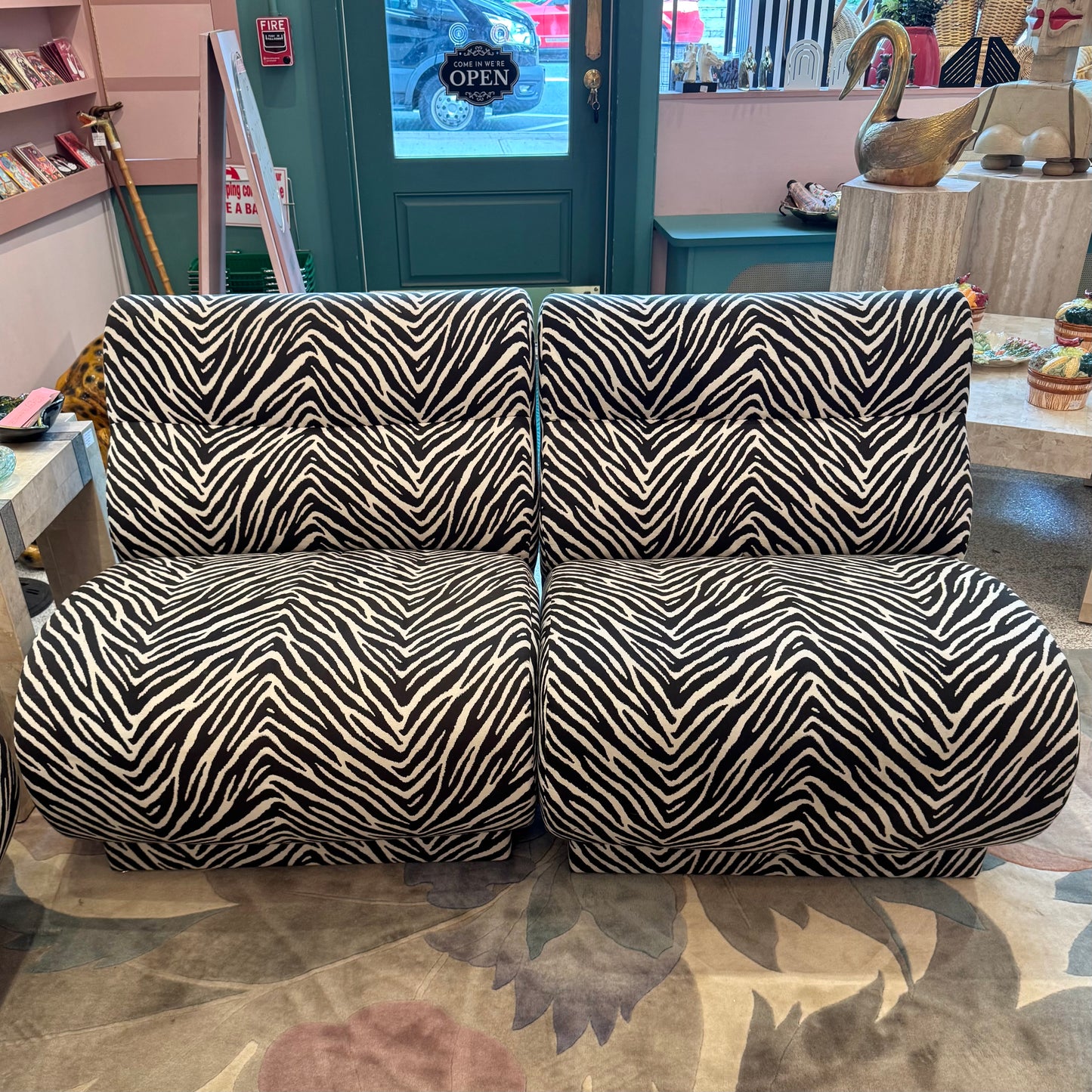 Vintage Zebra Modular Sectional Sofa/Slipper Chair Sold Per Piece
