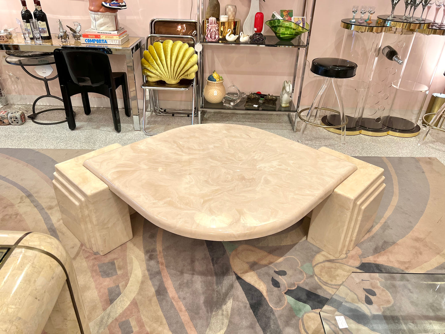 1980’s Cream Marbled Resin Cat Eye Coffee Table