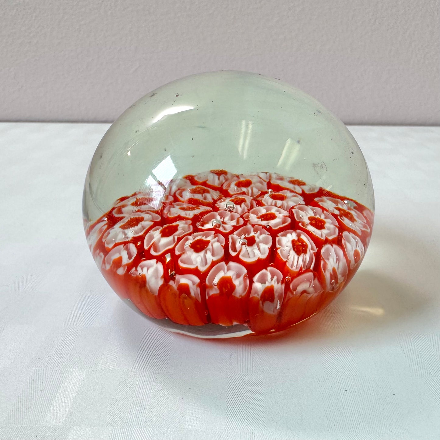 Vintage Red and White Millefiori Paperweight