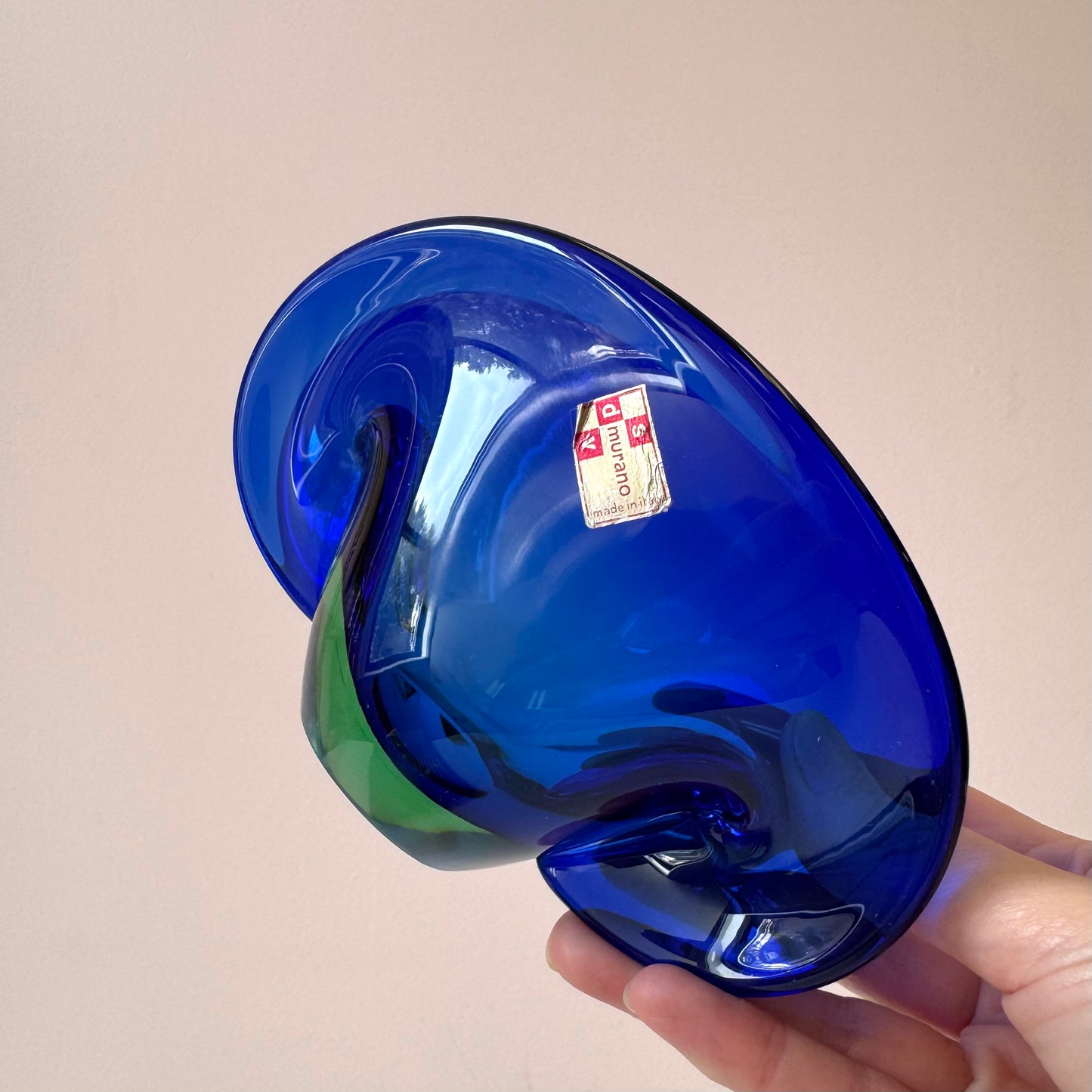 Vintage Murano Glass Blue and Green Clam Shell Bowl