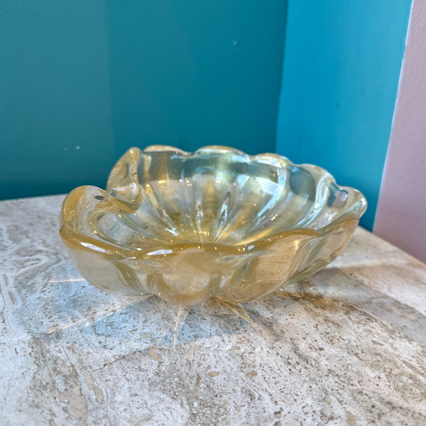 Vintage Clear Glass Ashtray/Bowl with Gold Leaf Flecks