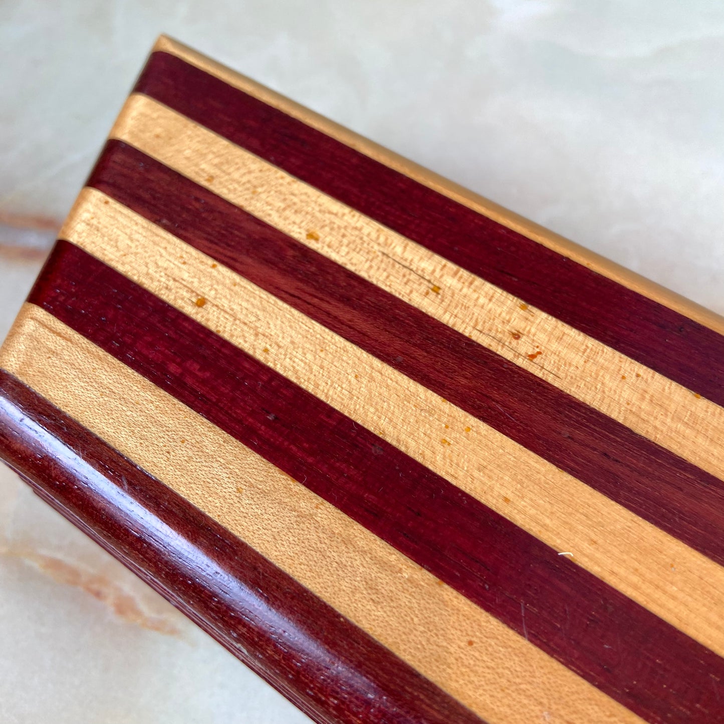 Vintage Handmade Striped Asymmetrical Wooden Box