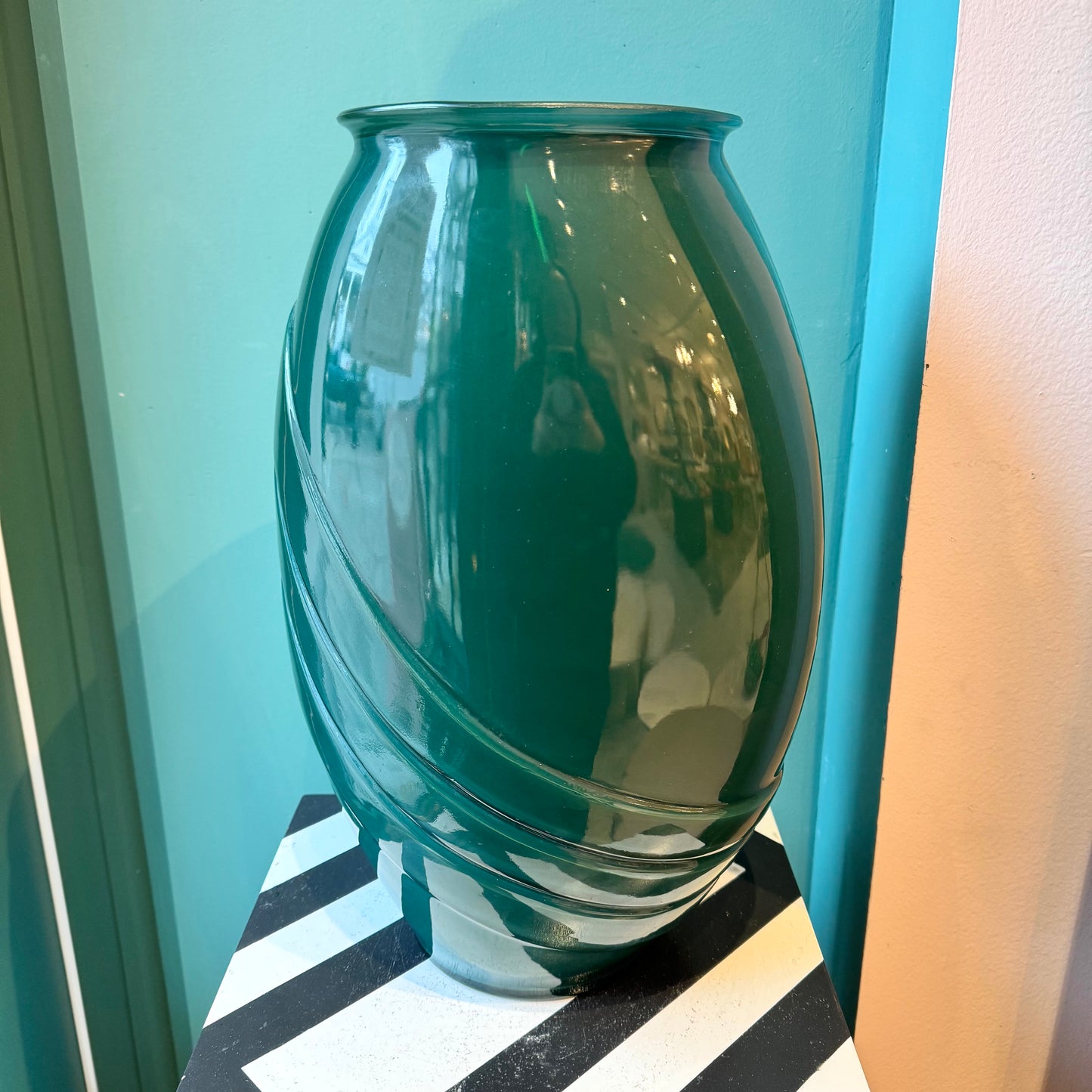 Large Vintage Green Glass Deco Style Vase