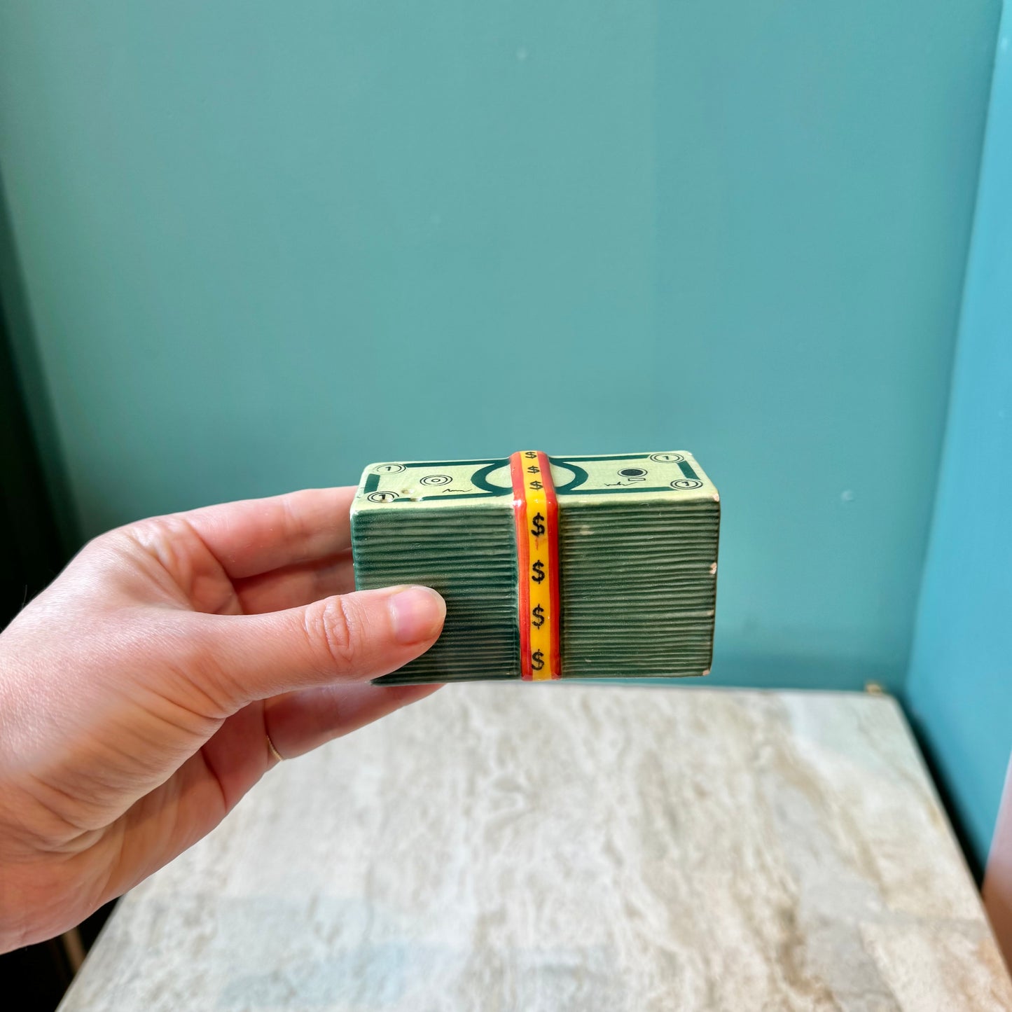 Vintage Ceramic Stack of Money Salt Shaker