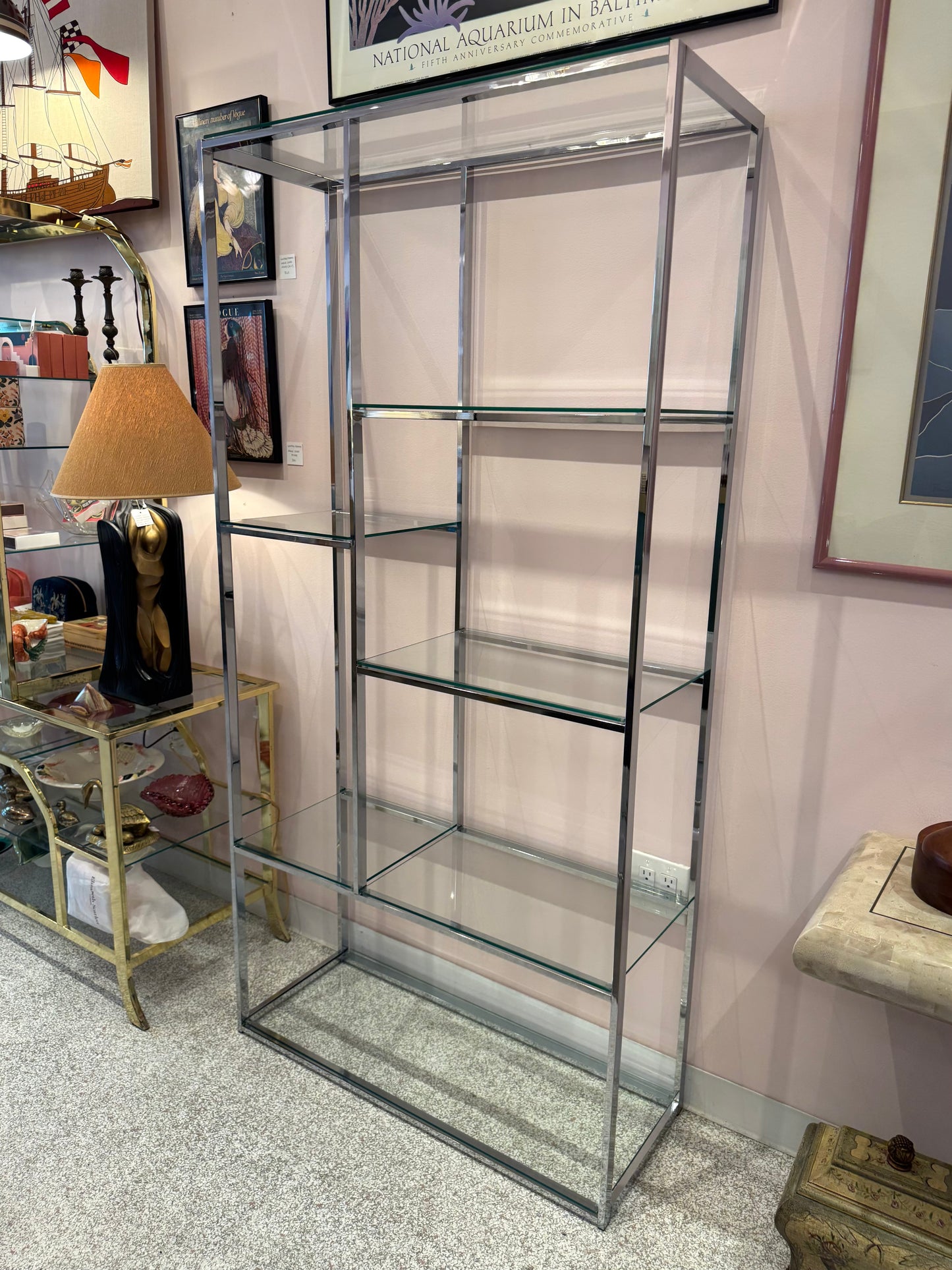 Vintage DIA Style Chrome and Glass Etagere