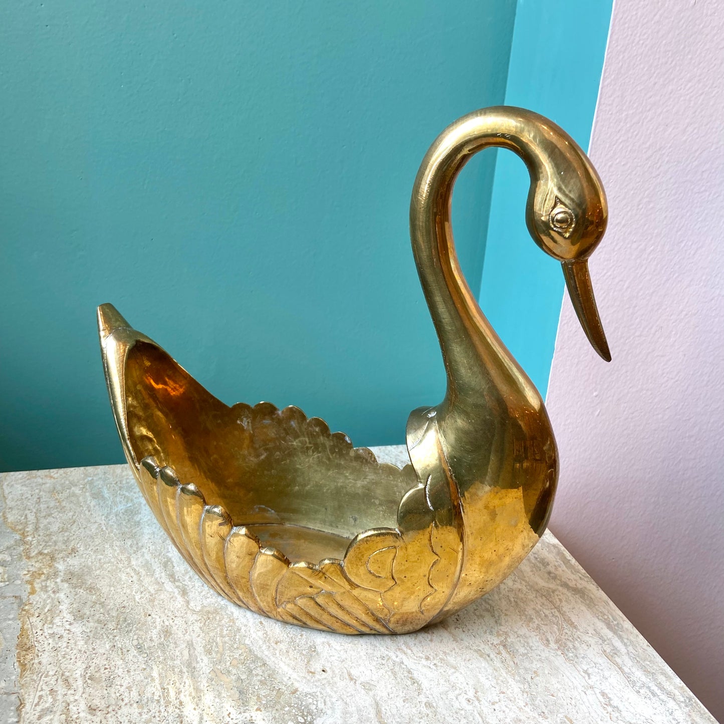 Vintage Brass Swan Planter