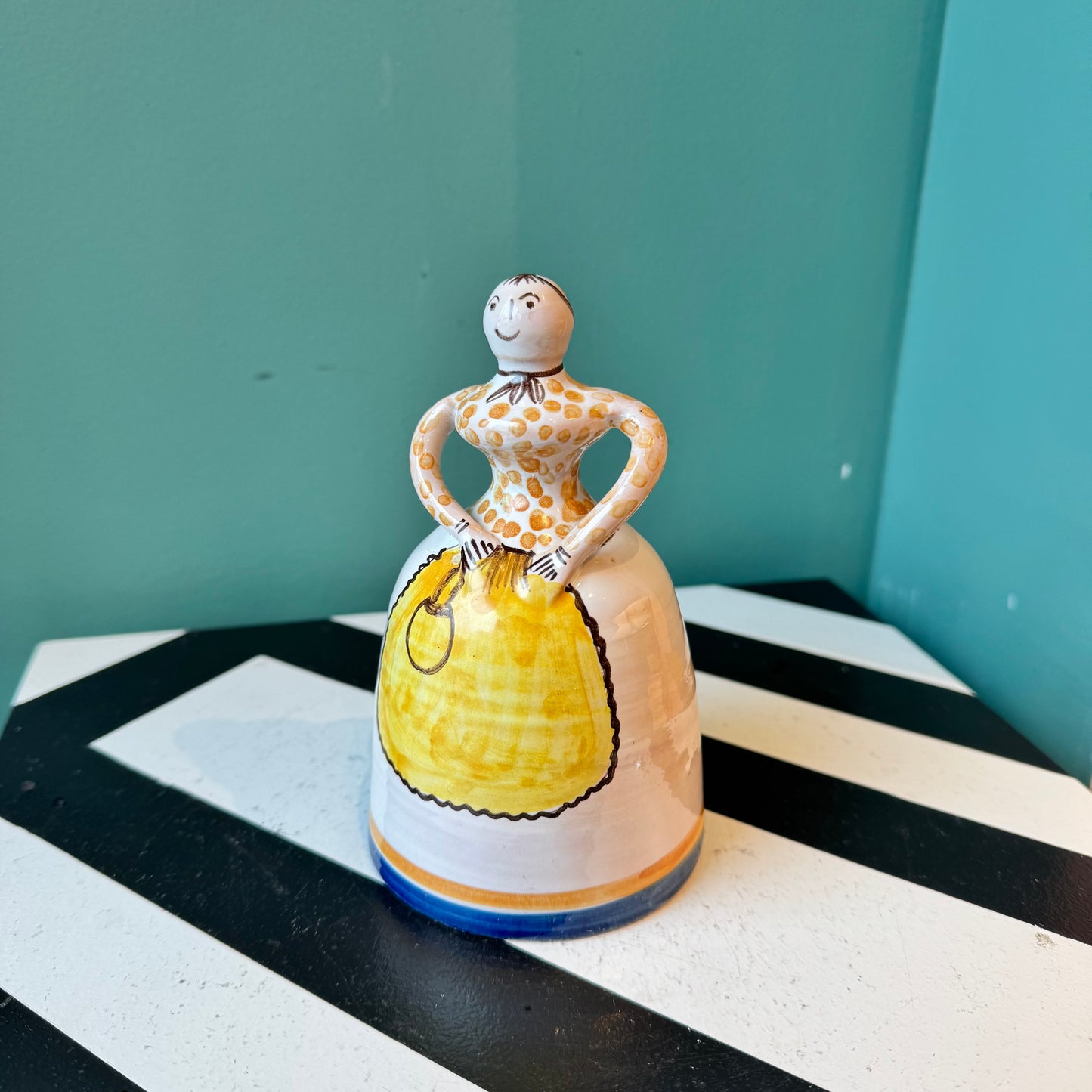 Vintage Lady Folk Pottery Art Dinner Bell