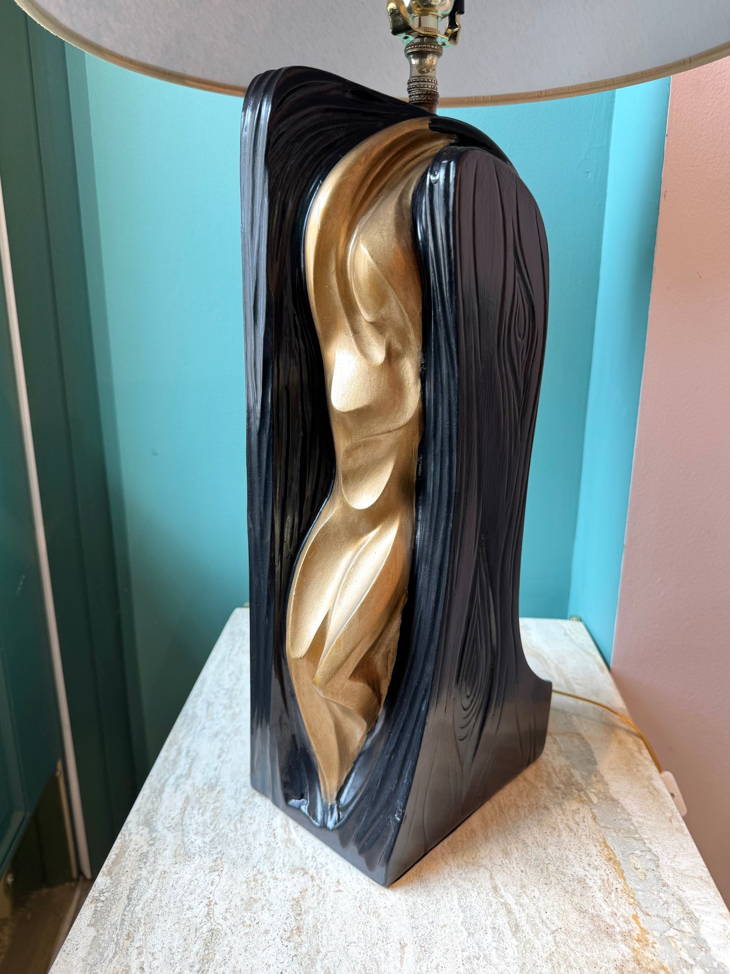 Vintage Gold and Black Abstract Female Male Lamp by FAIP