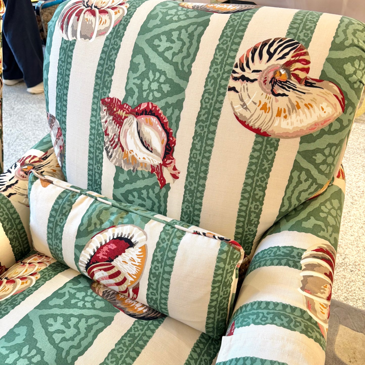 Vintage Green Stripe Shell Upholstered Armchair/item