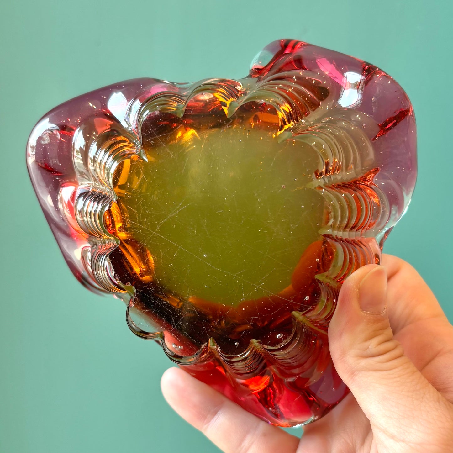 Vintage Pink and Yellow Murano Glass Bowl