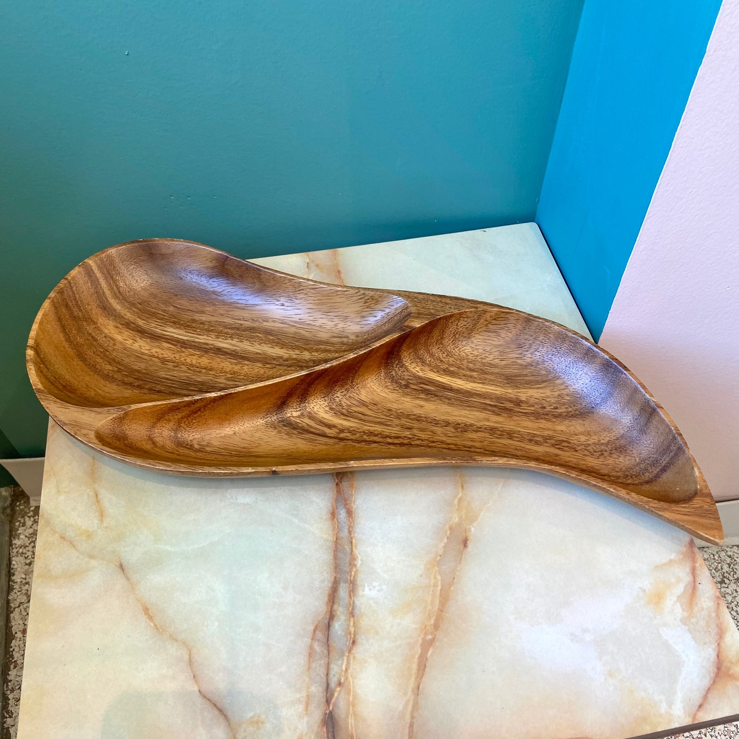 Vintage Teak Wood 2 Section Serving Platter