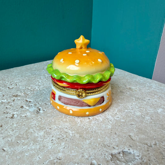 Little Burger Hand Painted Ceramic Trinket Box