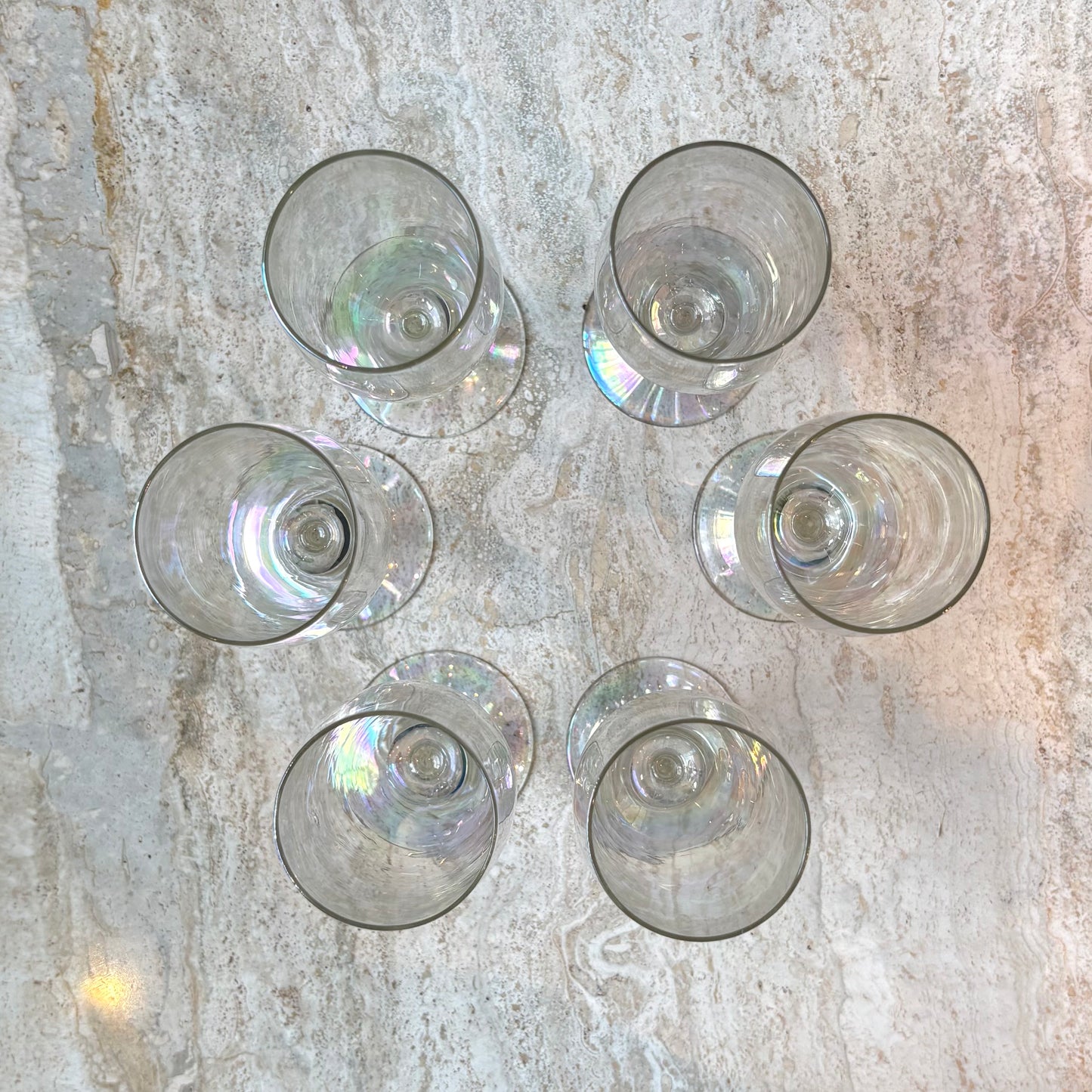 Set of 6 Vintage Iridescent Flute Glasses
