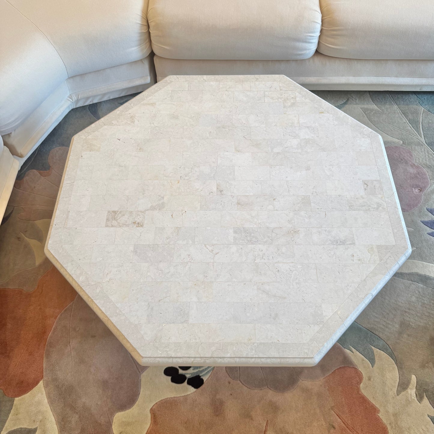 Vintage Octagonal Tessellated White Marble Coffee Table