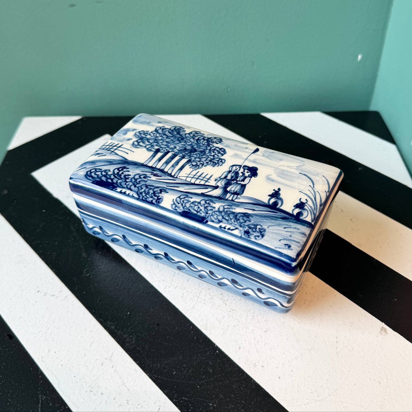 Vintage Portuguese Ceramic Hand Painted Trinket Box