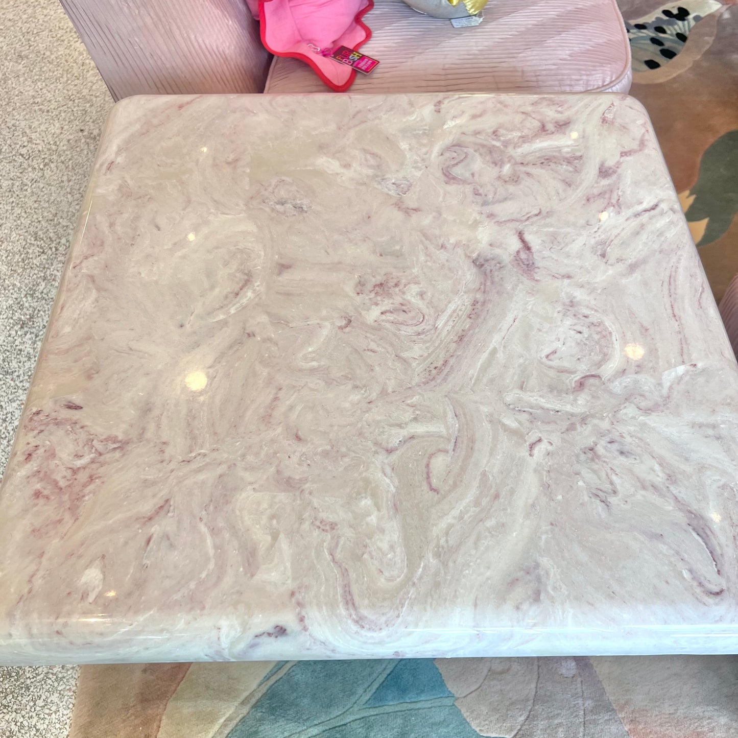 Vintage Square Pink Marble Resin Side Table