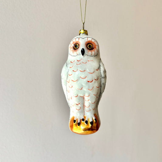 White Owl Glass Ornament