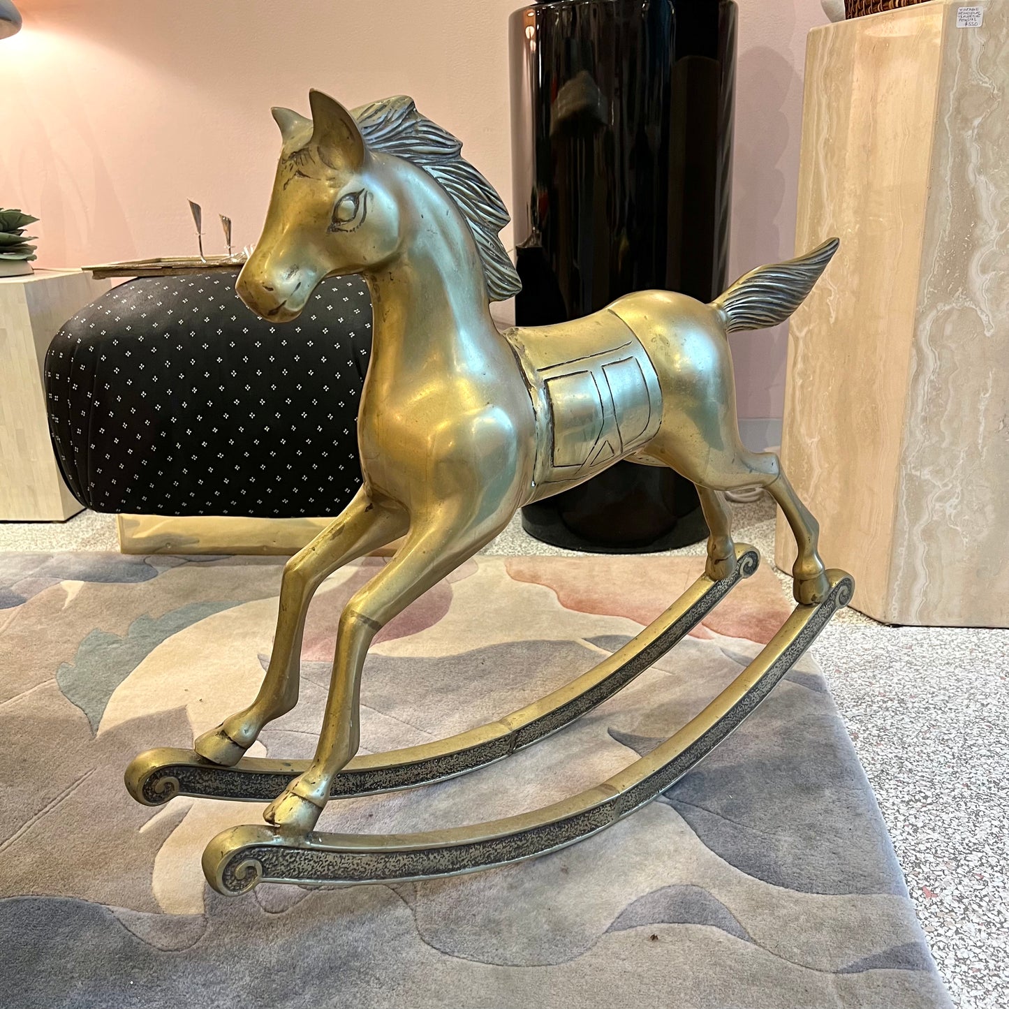 Large Vintage Brass Rocking Horse Statue