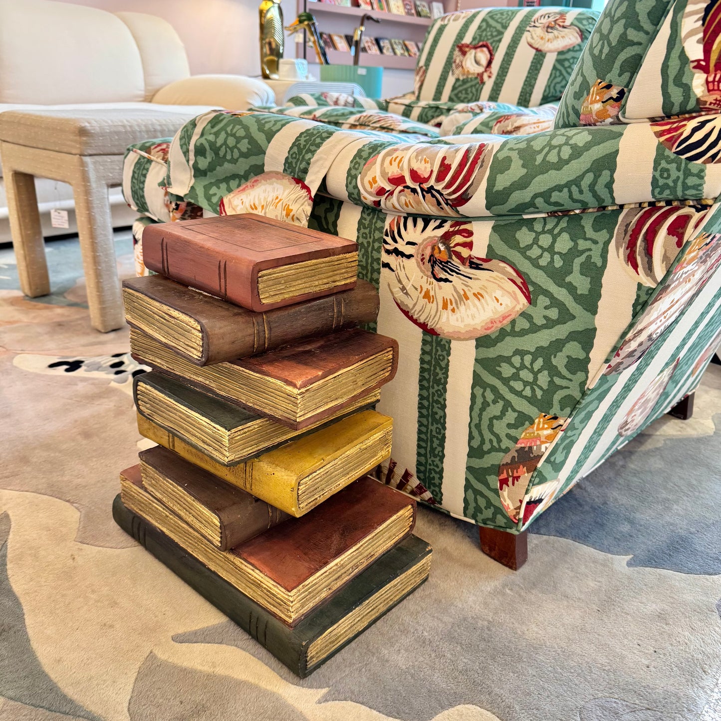 Vintage Maitland Smith Style Wooden Stacked Books Side Table