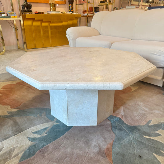Vintage Octagonal Tessellated White Marble Coffee Table