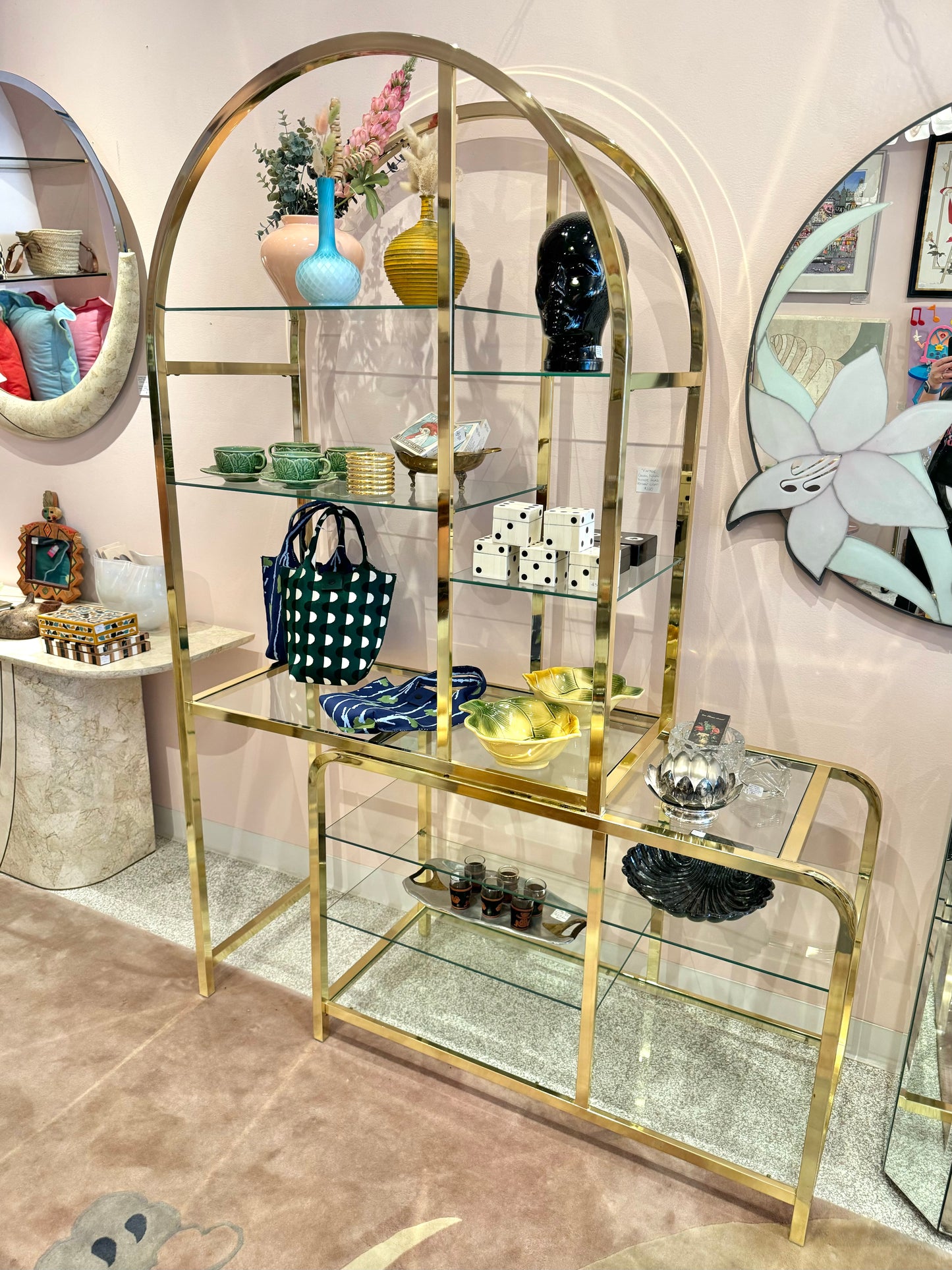 Vintage 1985 Arched Brass and Glass Etagere by DIA