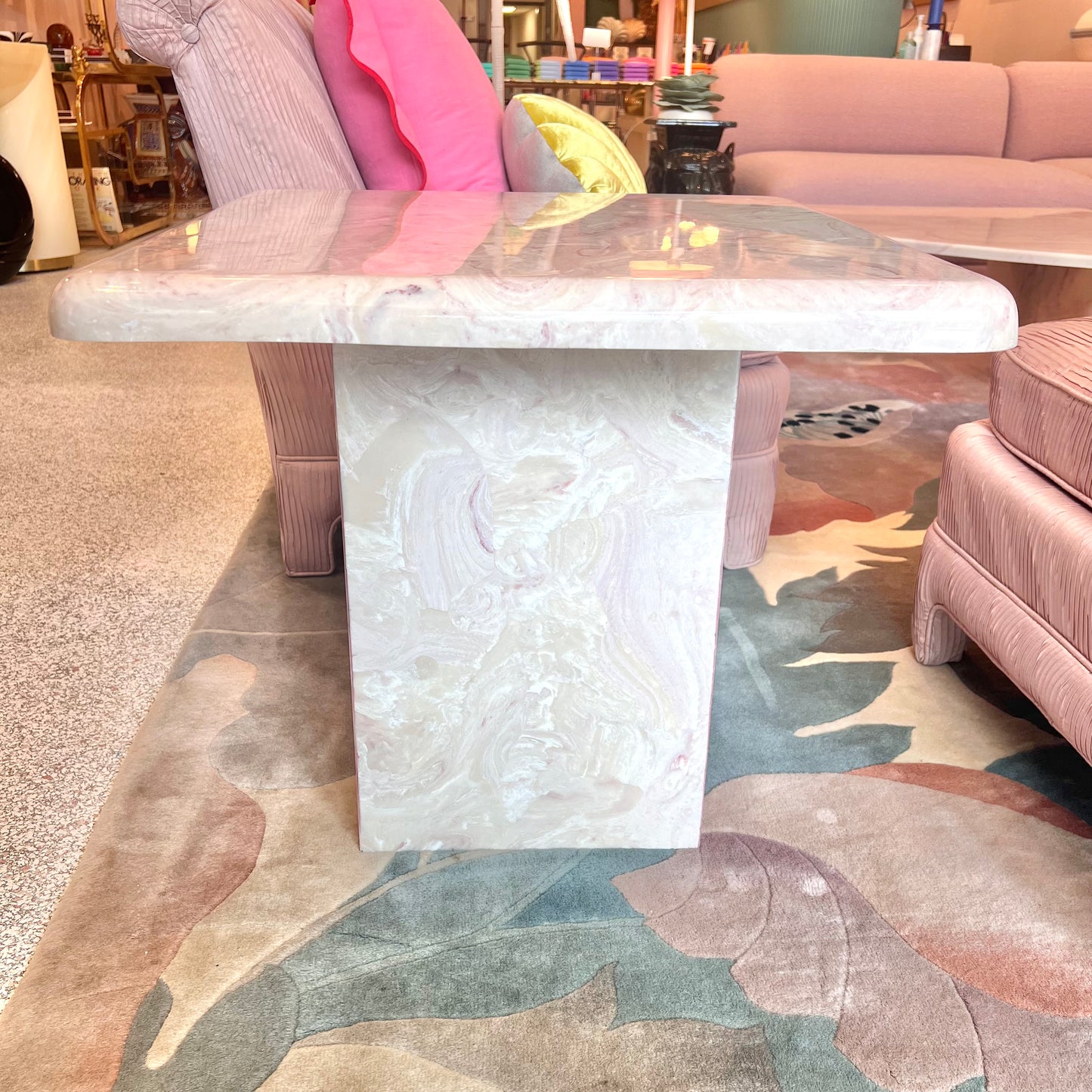 Vintage Square Pink Marble Resin Side Table