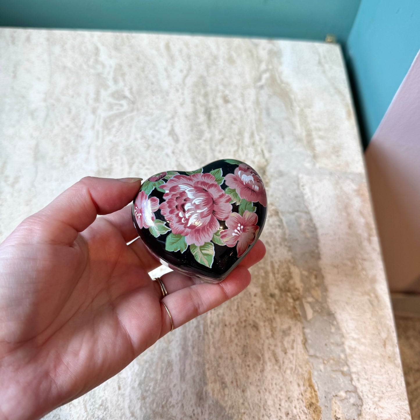 Vintage Otagiri Floral Heart Box