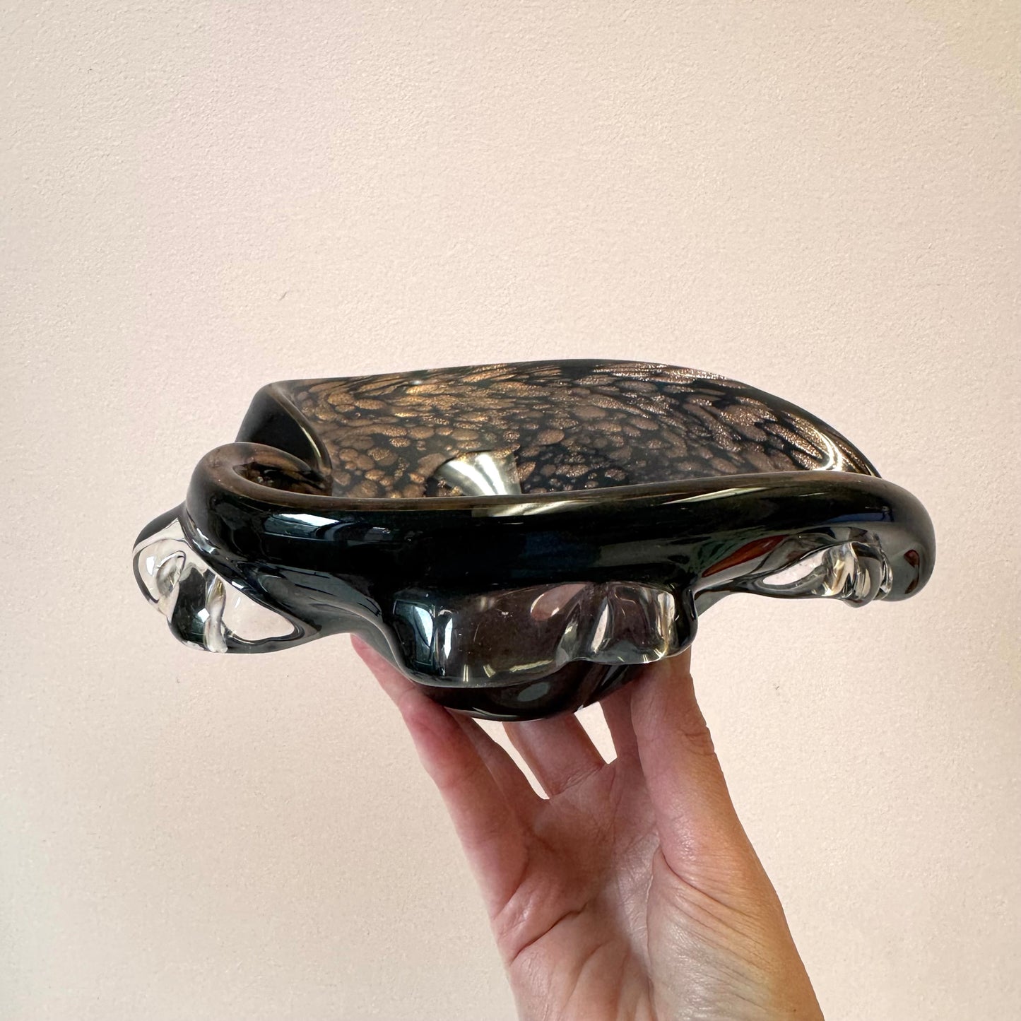 Vintage Black and Metallic Copper Murano Glass Bowl