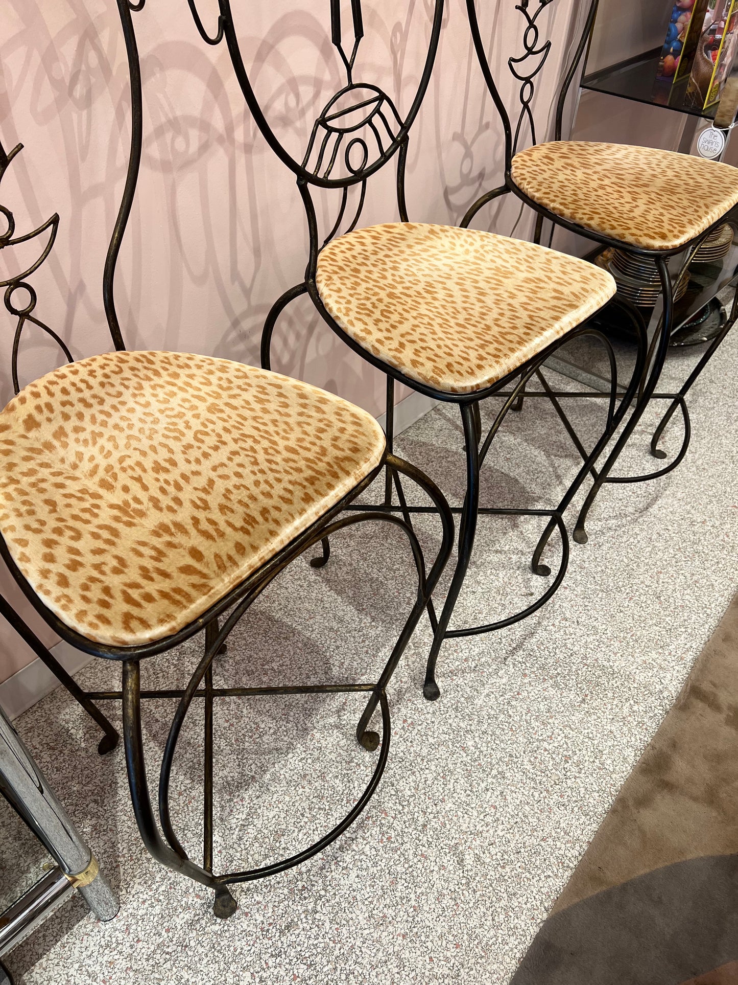 Vintage Set of 3 John Risley Style Figurative Face Bar Chairs