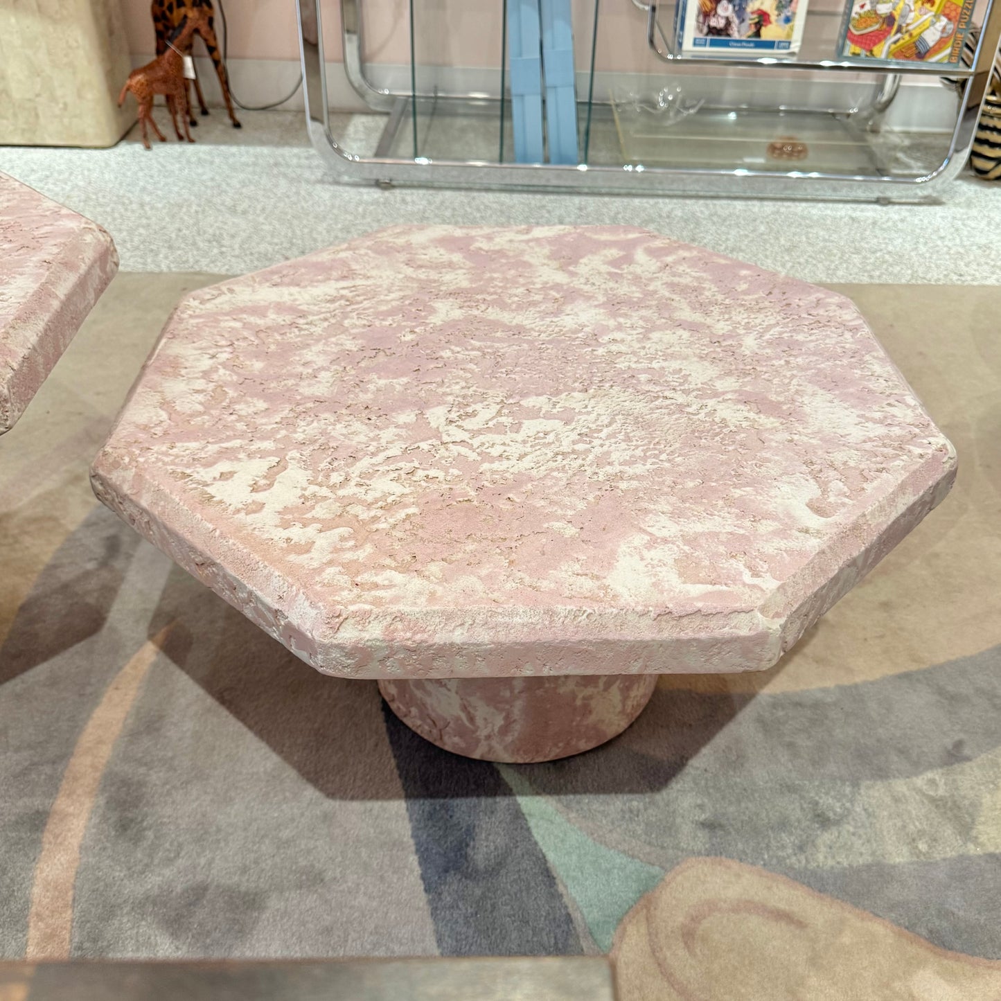 Vintage Set of 3 Pale Pink Octagonal Faux Stone Nesting Tables