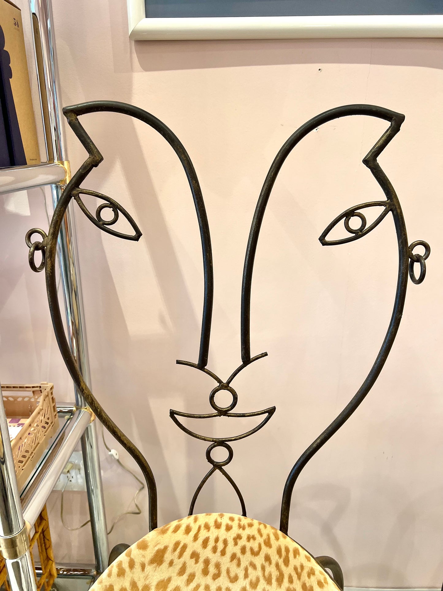 Vintage Set of 3 John Risley Style Figurative Face Bar Chairs
